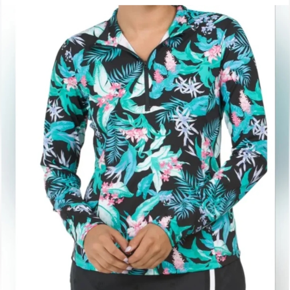 NWT Tommy Bahama Island Zone Floral QuarterZip Jacket with Pockets Women Medium‎